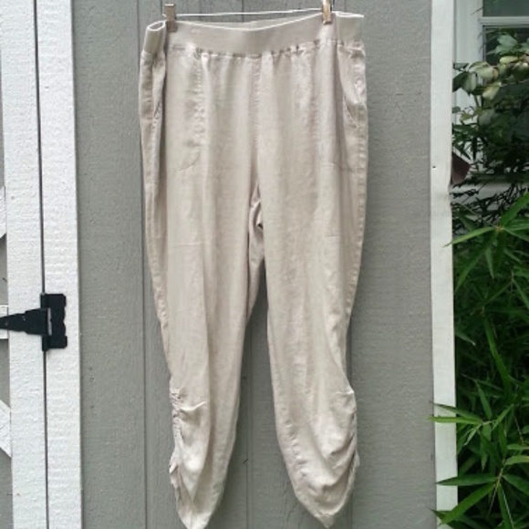 Ellen Tracy tan linen capri pants drawstring legs sz 16 - Picture 2 of 5